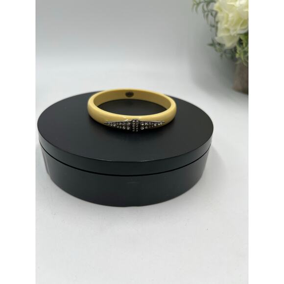 Lulu Frost For J. crew Yellow Acrylic Pave Rhinestones Crest Bangle Bracelet - Picture 7 of 9